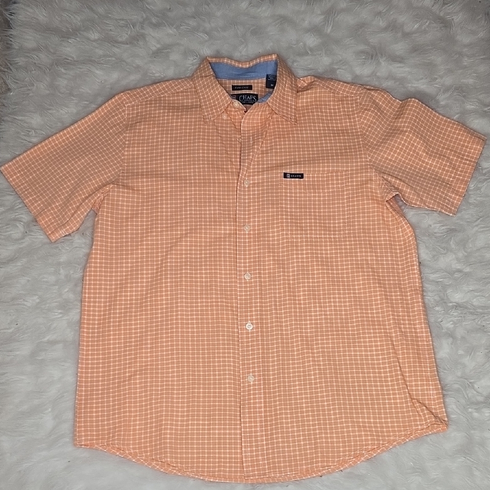 Chaps Men's Peach Checkered Button Down Shirt